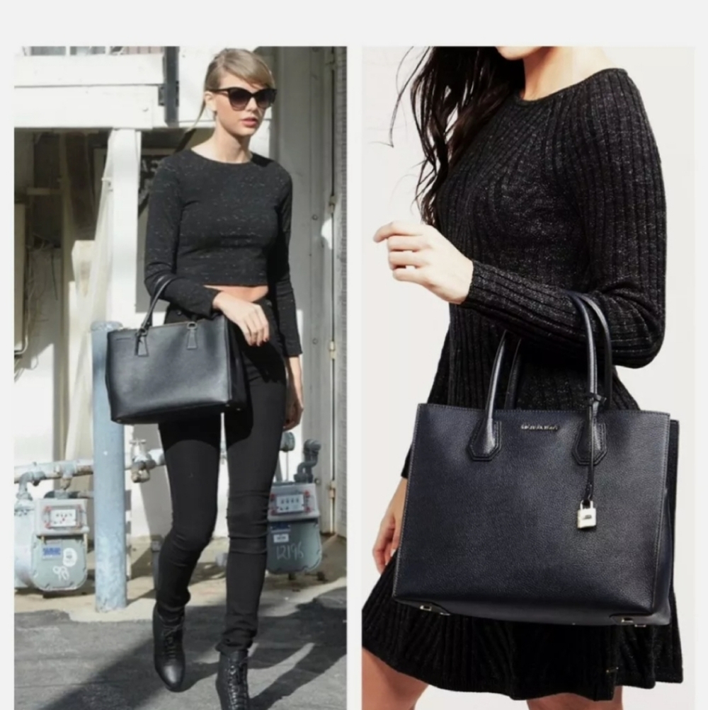 Michael Kors Women's Black Leather Tote Crossbody Satchel Gold Tone